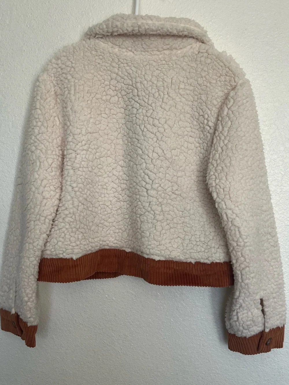 Carter's Cream Sherpa Puffer Jacket with Brown Corduroy Accents Girl’s S 6-7